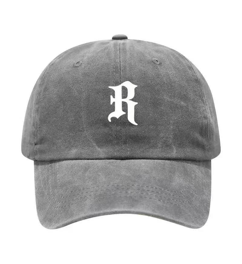 Letter R Printed Washed Cotton Adjustable Baseball Cap Classic Snapback Dad Hat Breathable Golf Fishing Outdoor Sun Cap