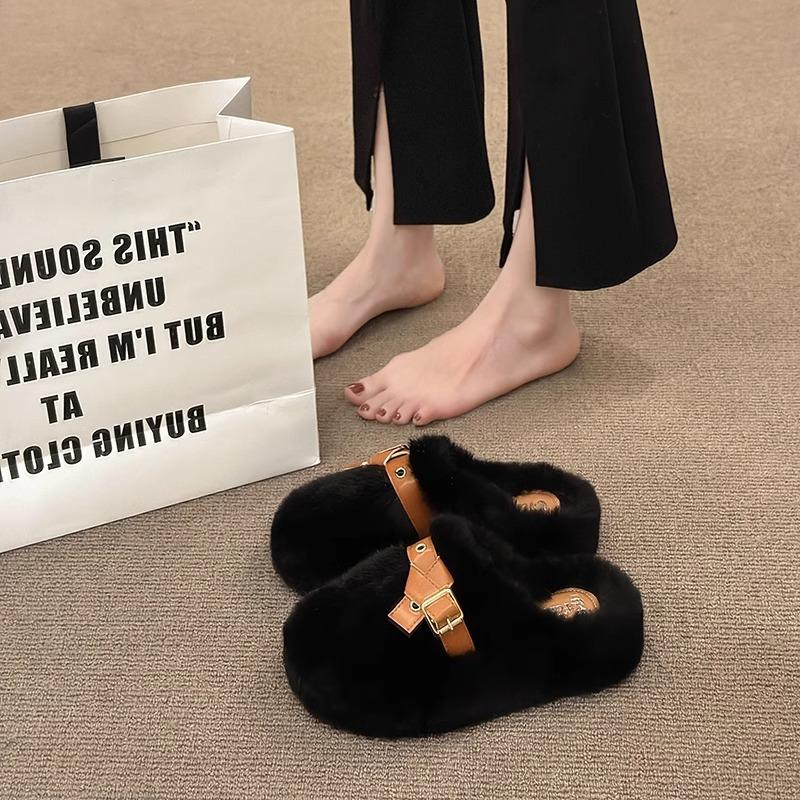 

Internet celebrity bag head half slippers women s outer wear 2025 autumn and winter new heightened thick-soled fluffy shoes home warm cotton slippers 35