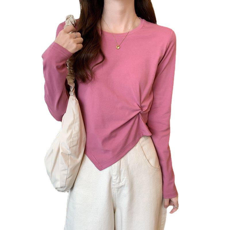 Korean Style Irregular Long-Sleeve T-Shirt for Women - 2025 Spring/Autumn