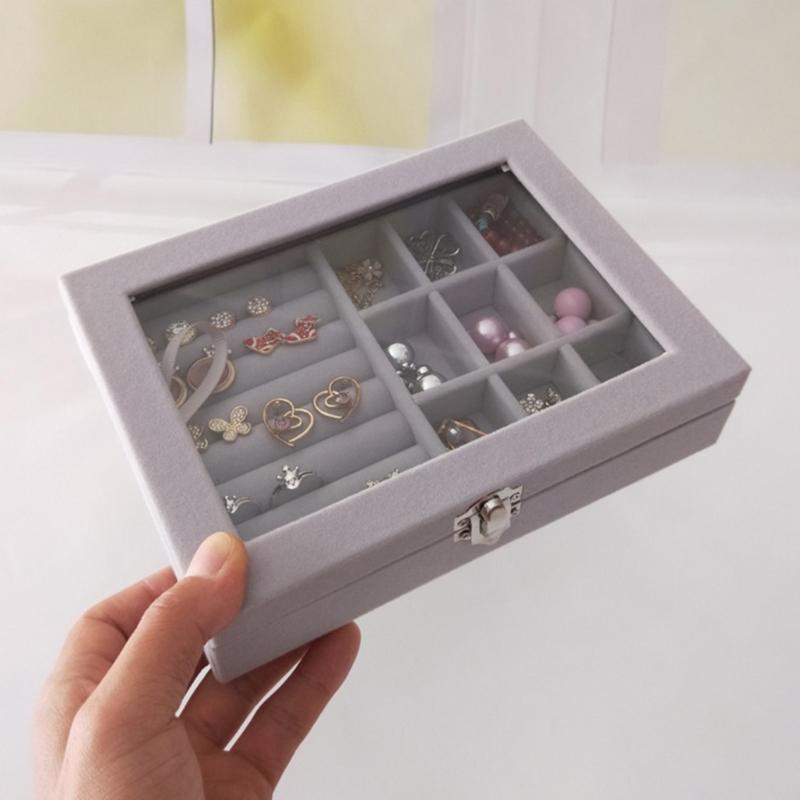 Compact Jewelry Case Display Rack Stylish Jewellery Organizer with Glass Lid Convenient Jewelry Storage Box for Travel