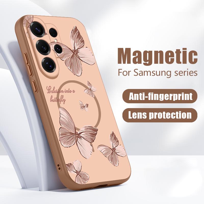 Bowknots Butterfly Pattern Case For Samsung Galaxy S26 Ultra S25 Edge S24 Plus S23 FE S22 A54 A55 A56 5G Magnetic For Magsafe Matte Cover