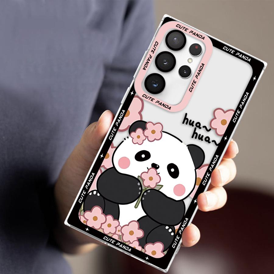 Cute Panda Pink Clear Soft Case for Samsung Galaxy S24 Ultra S20 FE S21 S22 S23 Ultra S10 Plus Note 20 Ultra 10 Plus S23 FE