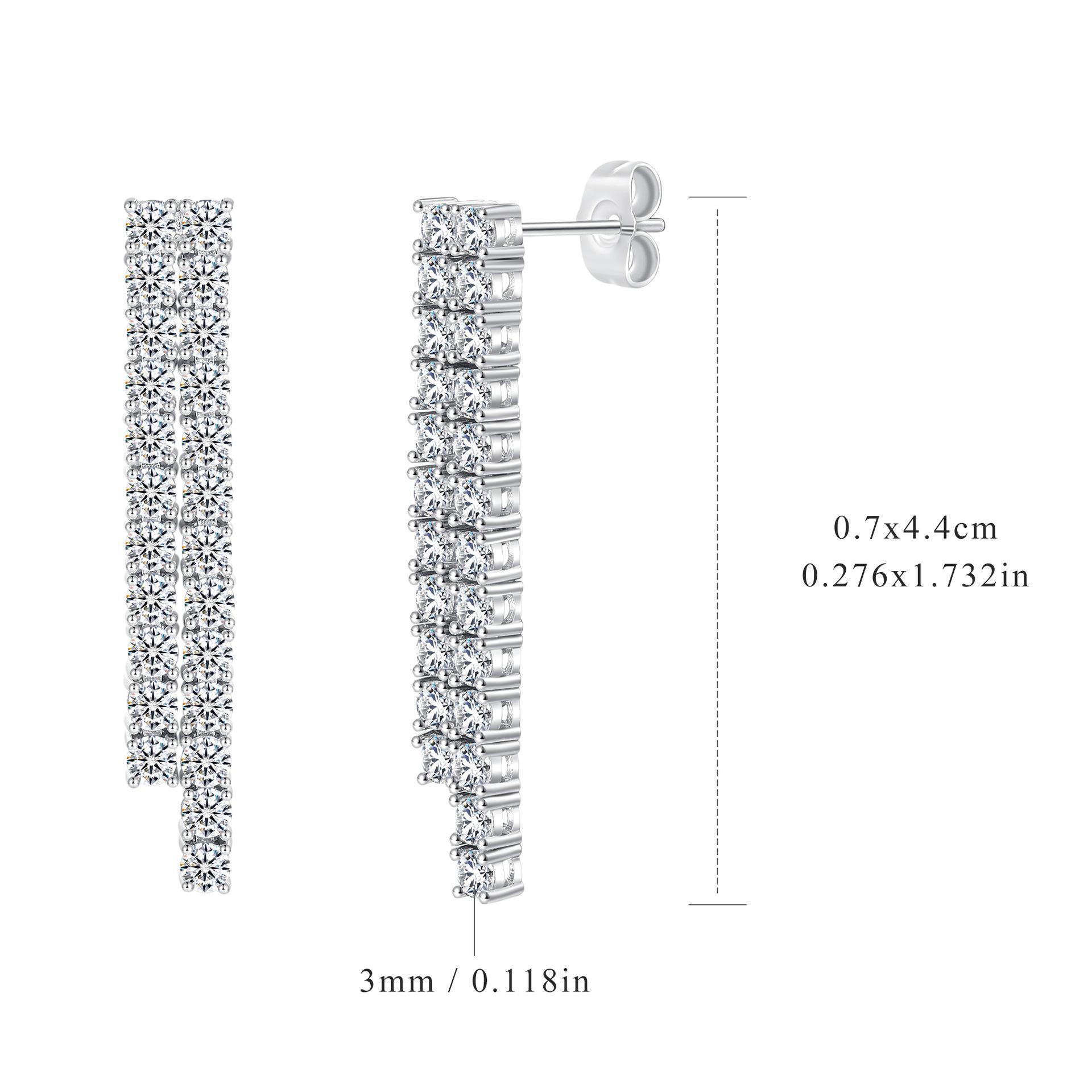 A new copper inlaid 3mm zircon long full diamond earrings, earrings are light luxury and high-end, popular copper