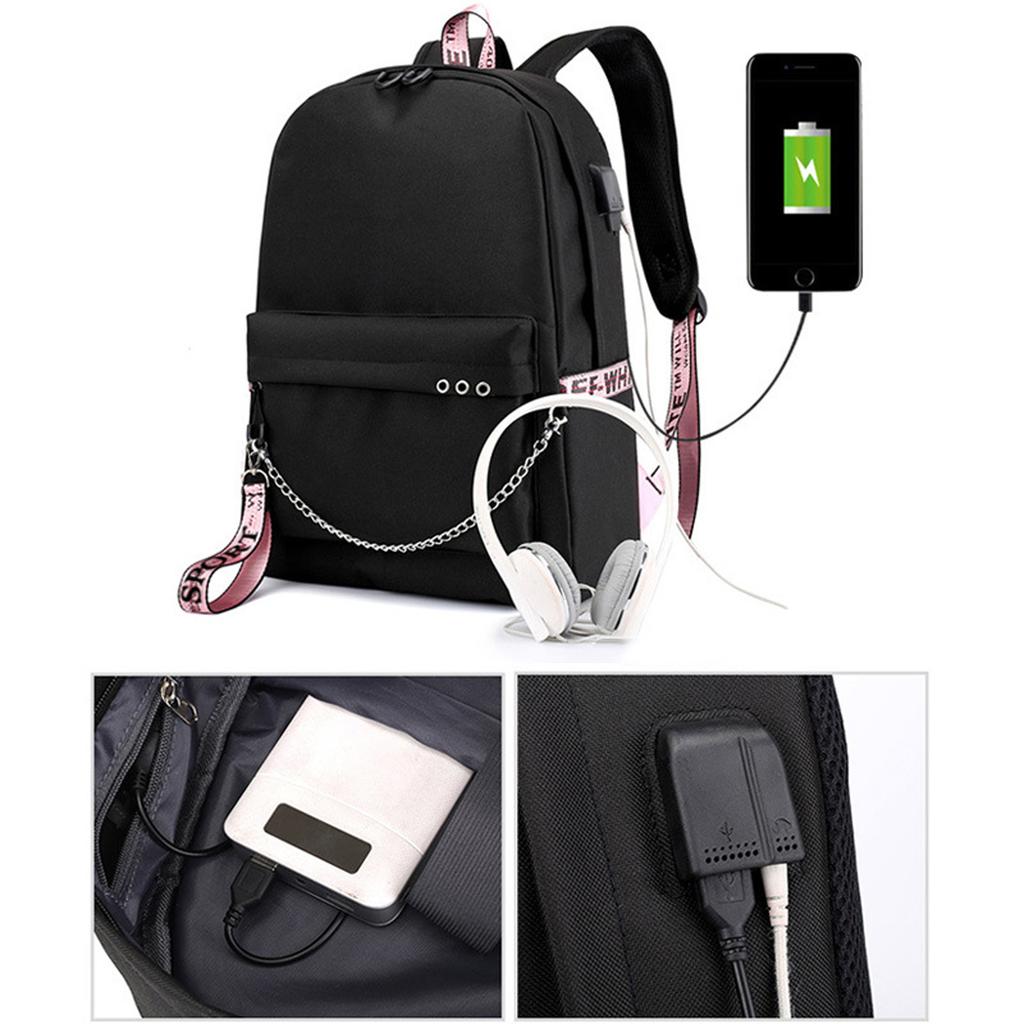 Witch  Girl Group Print Student Backpack Iron Chain Trendy Backpack USB Backpack