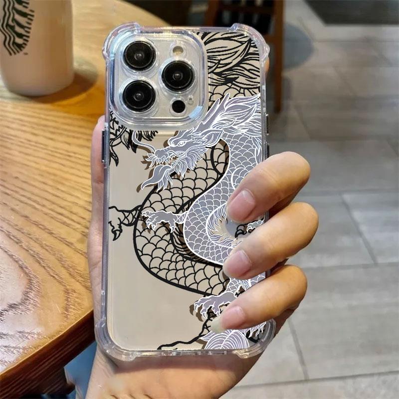 Fashion Dragon Tattoo Pattern Art Phone Case Clear For iPhone 17 16 14 15 11 12 13 Pro Max 16E 15 16 Plus 17 Air Anti-fall Cover