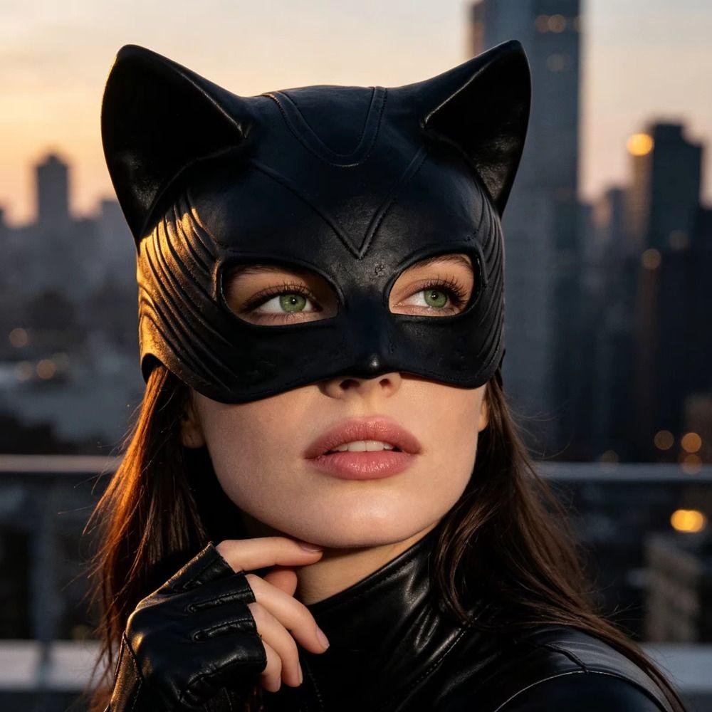 Fancy Prom Cat Women Mask BlackCosplay Half-Face Mask Cat Ear Mask Halloween Festival Party Mask