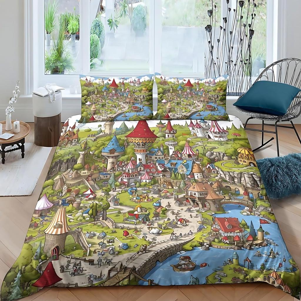 Amusement Park Duvet Cover Set For Kids Boys Girls Lightweight Down Quilt Covers Room Decor 2 Pillowcases 1 Duvet Cover No Quilt