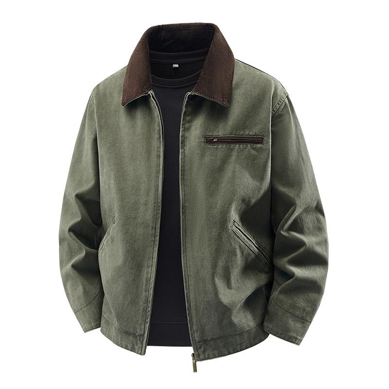 Men's Plus Size Washed Lapel Workwear Jacket - Spring/Autumn