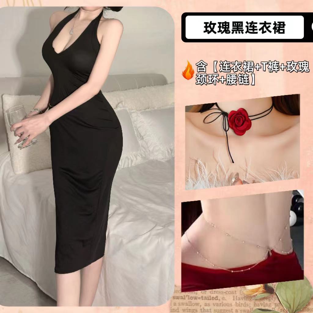 French Celebrity Deep V Buttocks Dress Pure Seduction Pajamas Sex Lingerie Sexy No-Take Suit Women