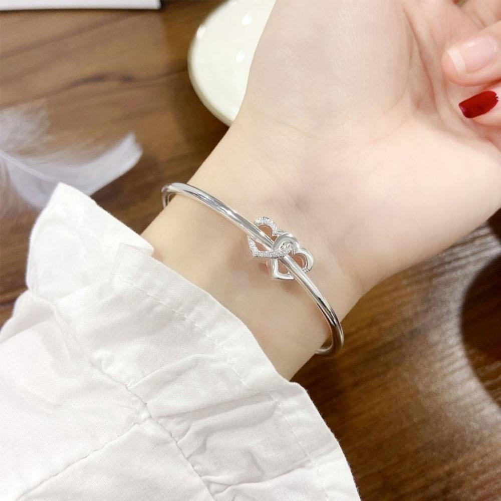 Heart Sweet Retro Stainless Steel Korean Style Bracelet Women Bangle Fashion Jewelry Buckle Bangle