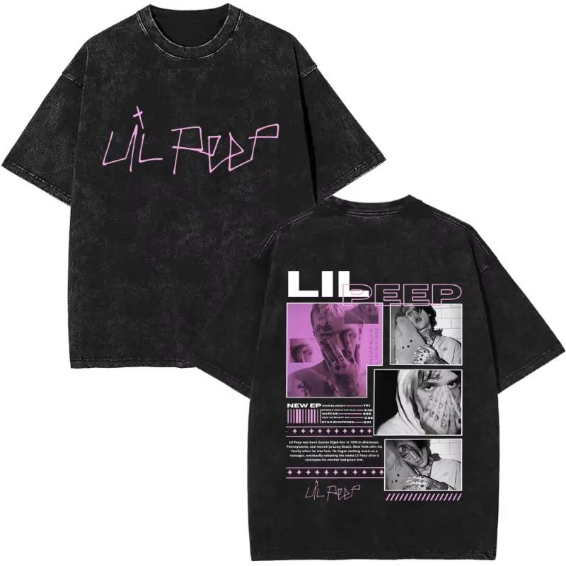 Wyprane Vintage Raper Lil Peep Koszulki z Dwustronnym Nadrukiem Unisex Moda Damska Hip Hop Oversize Krótki Rękaw Koszulka Streetwear