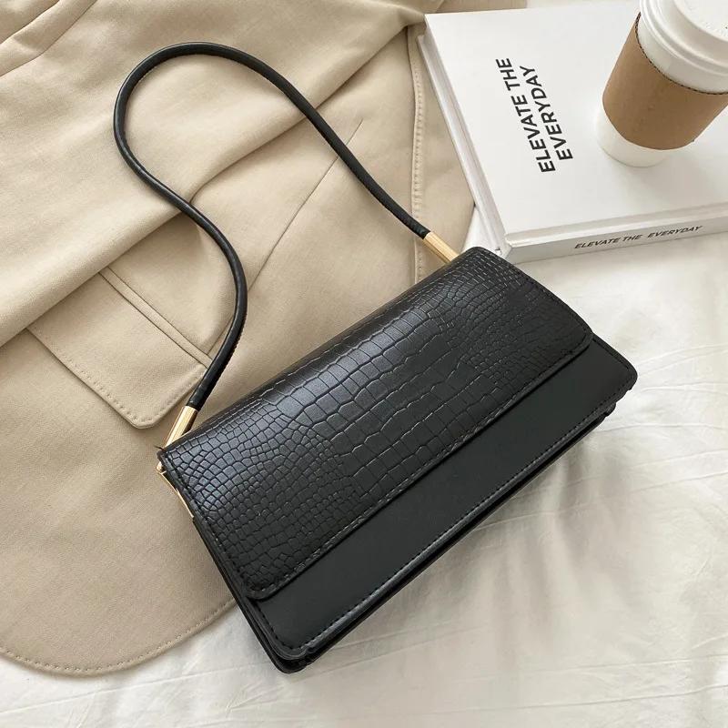 Alligator Pattern Women's Shoulder Bag Small Square Bag Flap Armpit Bag Vintage Handbag New Winter