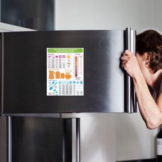 Grafico di conversione della cucina Magnete Peso secco Misurazione del volume del liquido Conversione della temperatura Strumento di cottura per cottura al forno impermeabile
