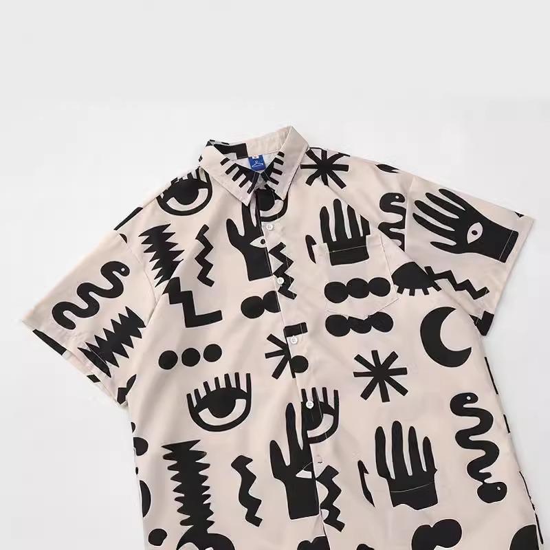 Retro Hiphop Print Kurzarmhemd Herren Mode Marke Personalisiert Locker Lässiger Mantel Sommer Tops