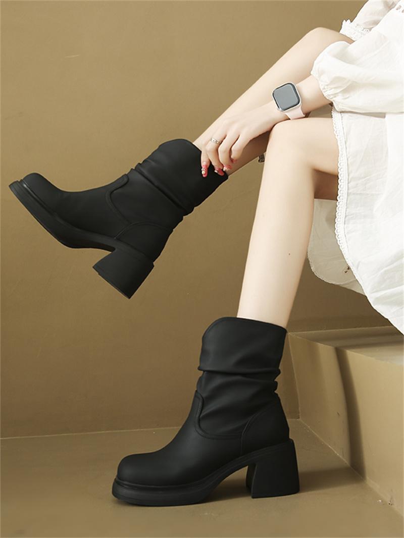 

Осенне-зимняя мода, новые сексуальные туфли на квадратном каблуке, теплые, повседневные, легкие, бархатные, однотонные, с круглым носком, удобные женские ботинки 39