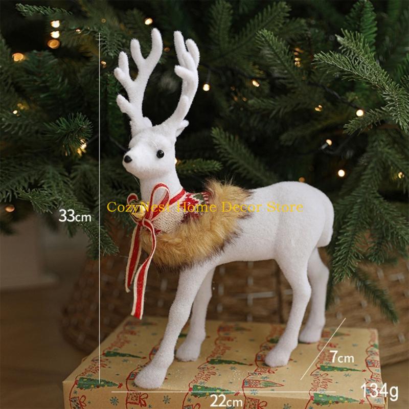 92MF Handmade White Reindeer Sculpture Tabletop Ornament for Christmas Displays