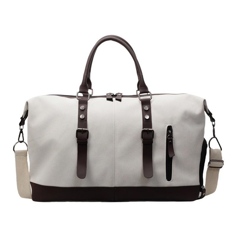 Retro Canvas Duffel Bag with Buckle Straps Large Capacity Travel Weekend Carry On Bag