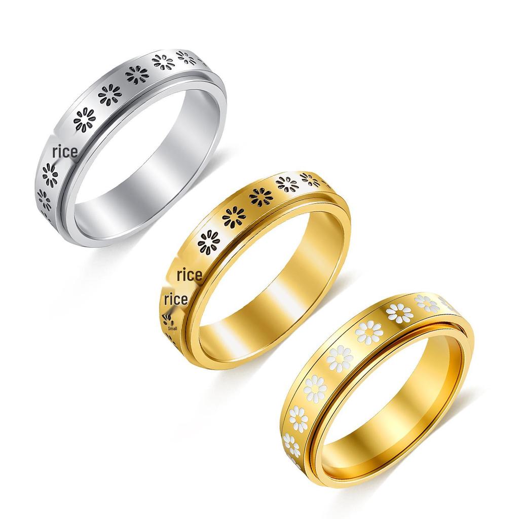 Stainless Steel Rotating Decompression Flower Ring for Couples: Hand Jewelry for Men and Women
