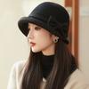 French Style Splicing Fisherman Hat Winter Warm Bow Decor Elegant Lady Hat