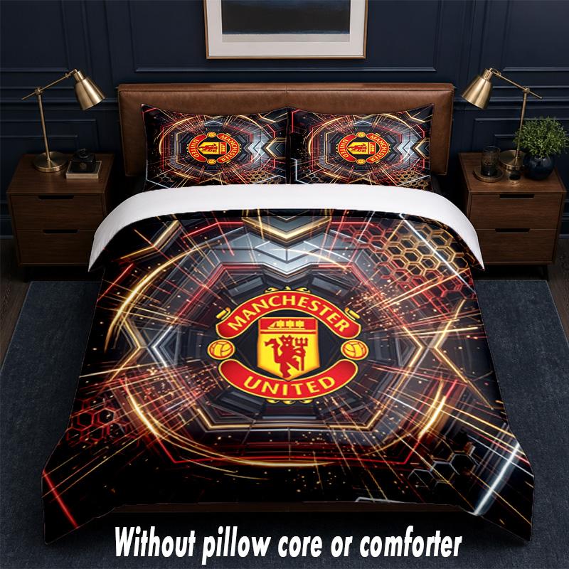 Manchester United Diseño Juego de Cama Ropa de Cama 1 Funda Nórdica + 2 Fundas de Almohada Suave Transpirable Ropa de Cama para el Hogar