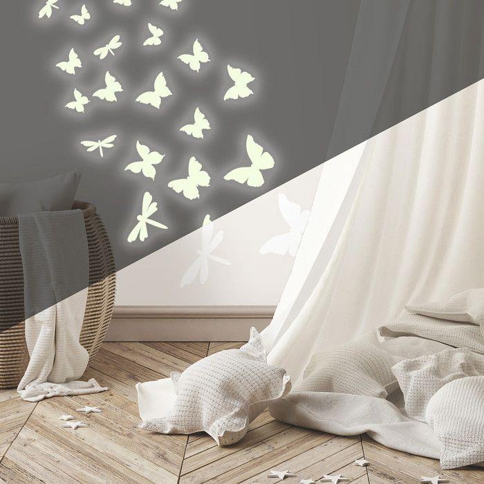 Stickers - ROOMMATES - Lot de 80 Papillons et Libellules Lumineux - Repositionnables - 10,1 x 44,1 cm - Vinyle