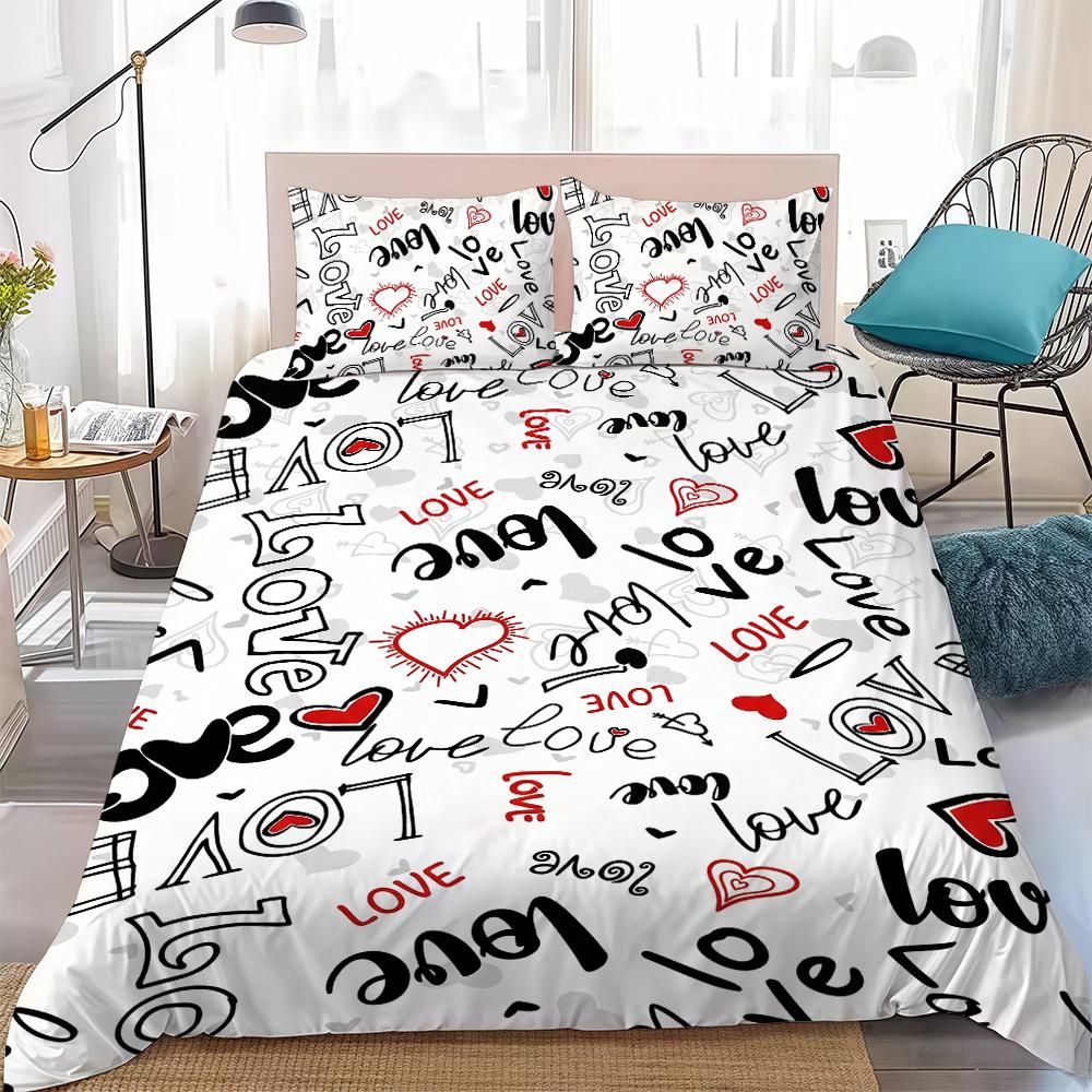 Heart Love Duvet Cover Set Home Style Bedding Soft Laundry Cotton Bed 3 Piece Set Student Dormitory Gift