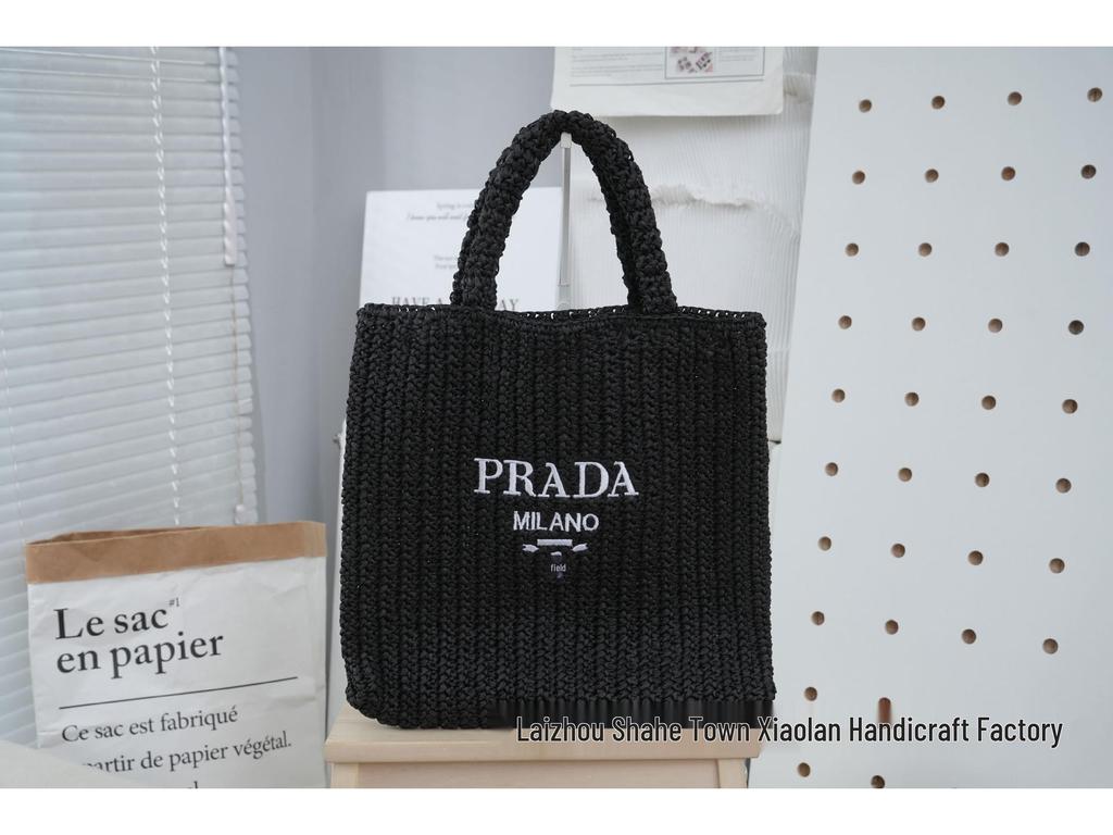 Striped Handmade Straw Tote with Letter Embroidery - Casual Beach Travel Bag