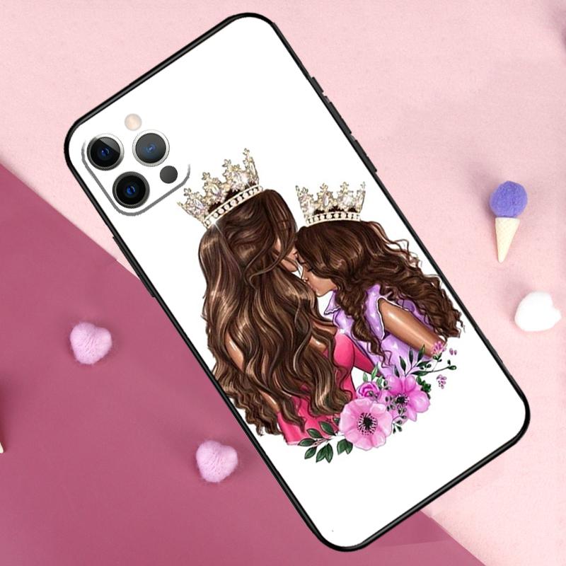 Baby Mother Brown Girl Family Phone Case For iPhone 17 Pro Max 11 14 15 16 Pro Max Plus 12 13 Mini 17 Air 16e Back Cover