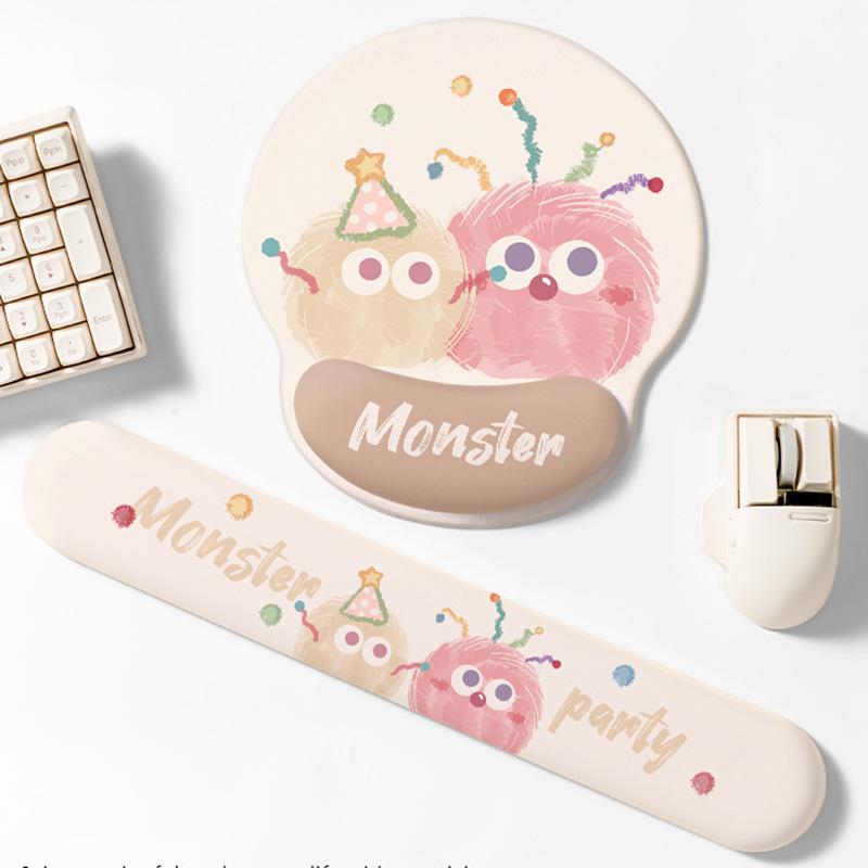 Women's Cute Monster Non-Slip Thick Wrist Rest Mouse Pad for Office or Laptop Use