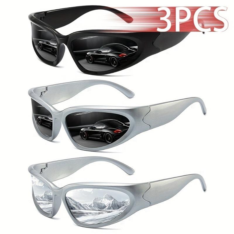 

3 шт. спортивные очки унисекс в стиле Y2K, стильная оправа и линзы из ПК в футуристическом стиле, подходят для вождения и активного отдыха