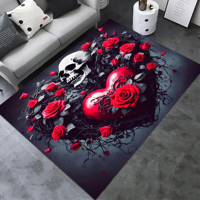 1PC Skull Dark Gothic Pattern Printed Carpet Rug for Living Room Bedroom Home Sofa Decoration,Non-slip Floor Mat Floor Mat