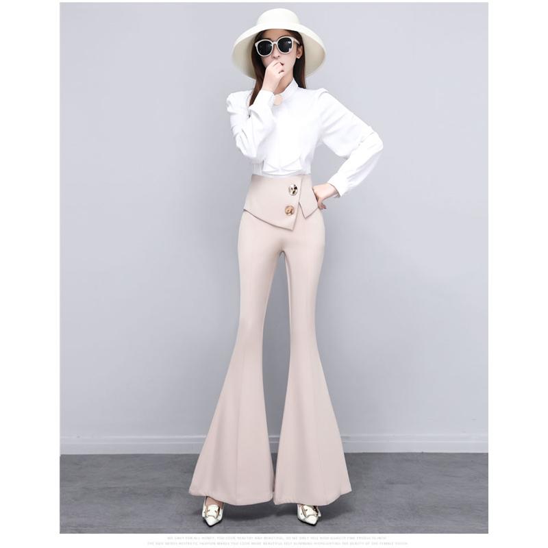 Harajuku Summer OL Office High Waist Women's Wide Leg Capris Long Pants for Women Skinny Flare Pants Woman Trousers Black