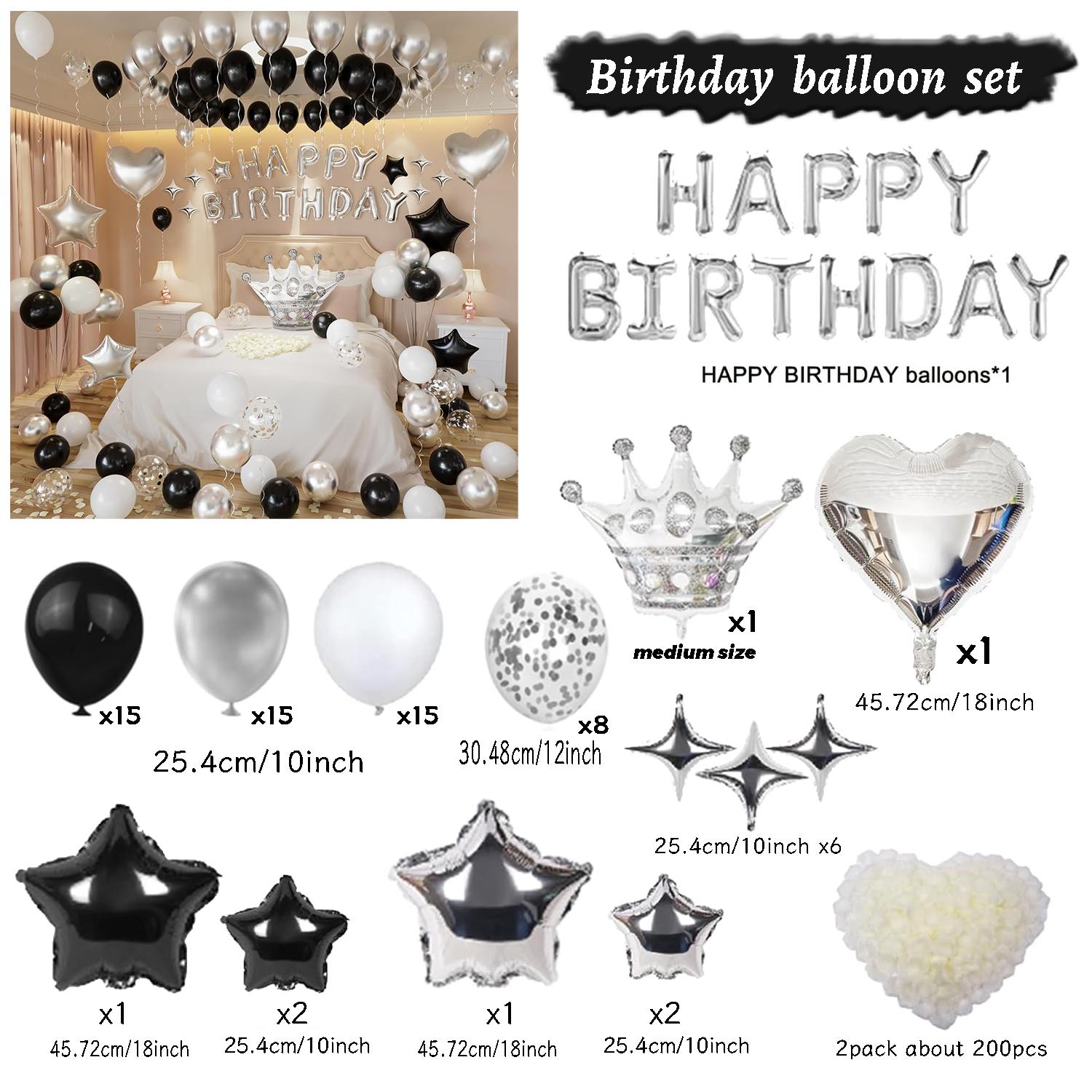 

Black and Silver Valentine s Day Balloon Set, Happy Birthday Aluminum Film Star Crown Balloon Simulation Rose Petal Confession Other