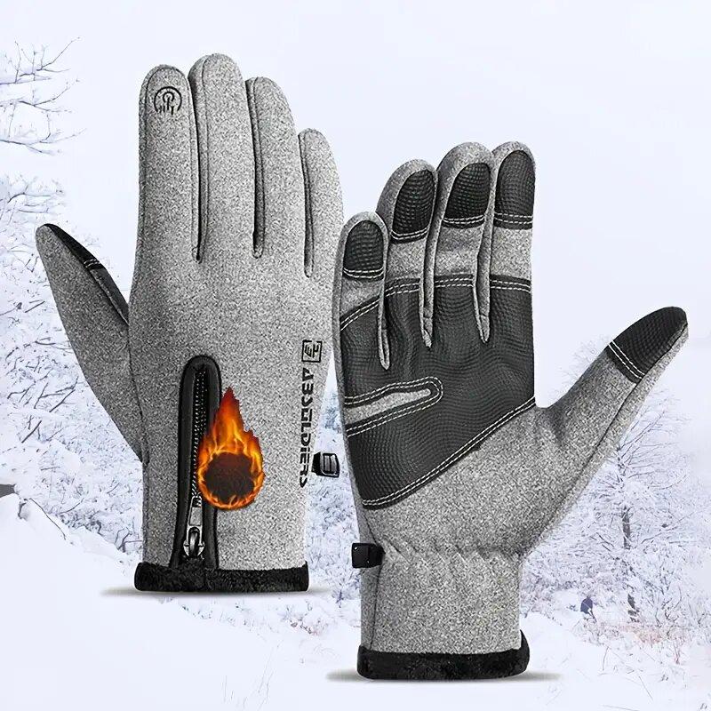 

Motorcycle Gloves Winter Thermal Fleece Lined Winter Water Resistant Skin-friendly Touch Screen Outdoor Riding Ski Gloves L серый