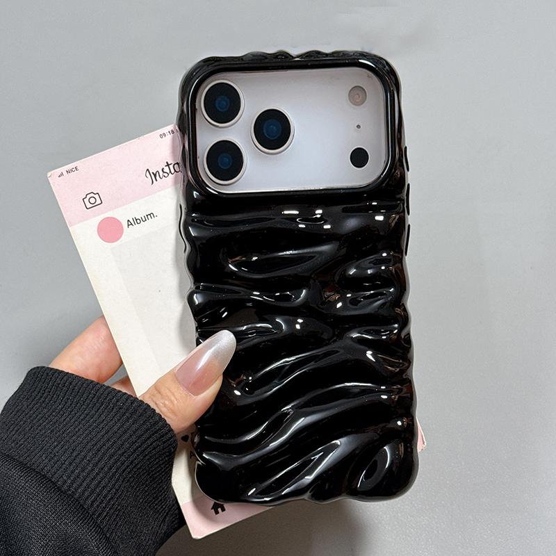 

Простий Популярний 3D Кремовий Текстурний Чохол для Телефону Для iPhone 17 Pro Max 16 15 14 Plus 13 Глянцевий ТПУ Задня Кришка Корпус iPhone 15 Plus чорний