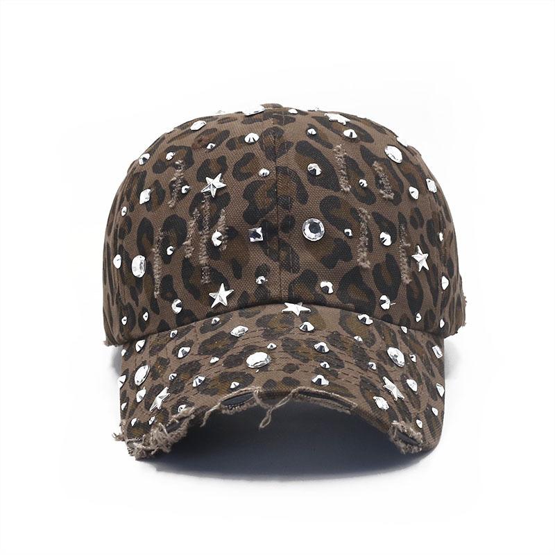 Strass-Baseballkappe mit Rissen Damenmode Klassische Kappe mit Leopardenmuster Trend Vielseitiger Sonnenhut