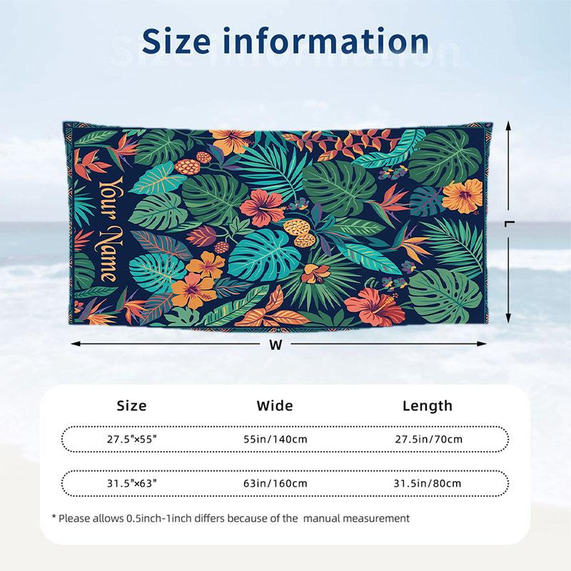 Tropical Paradise Theme Quick Dry Beach Towel Custom Name Text Print Large Sand Resistant Towel Beach Vacation