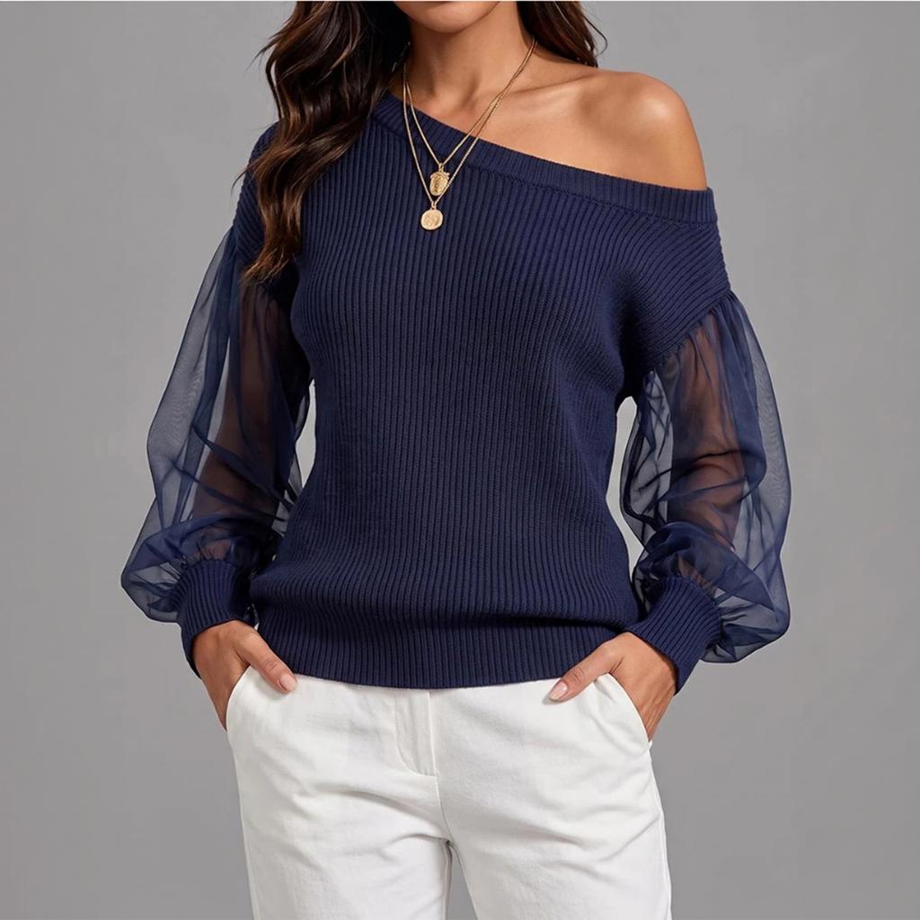Pull décontracté tendance pour femme, couleur vive, à une épaule, manches longues, pour un usage quotidien