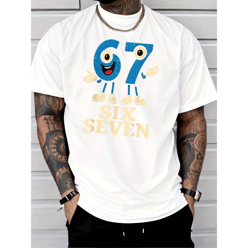 

European sizes Men S Casual Crewneck T-Shirt Featuring a Trendy Street Style Design with Number 67 Characterized by Large Eyes, Perfect for Men 4XL білий