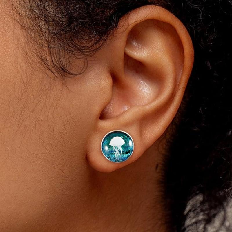 Unique Jellyfish Pattern Glass Ear Stretcher Handcrafted Expander Body Piercings Suitable for Comfortable All Day Wear