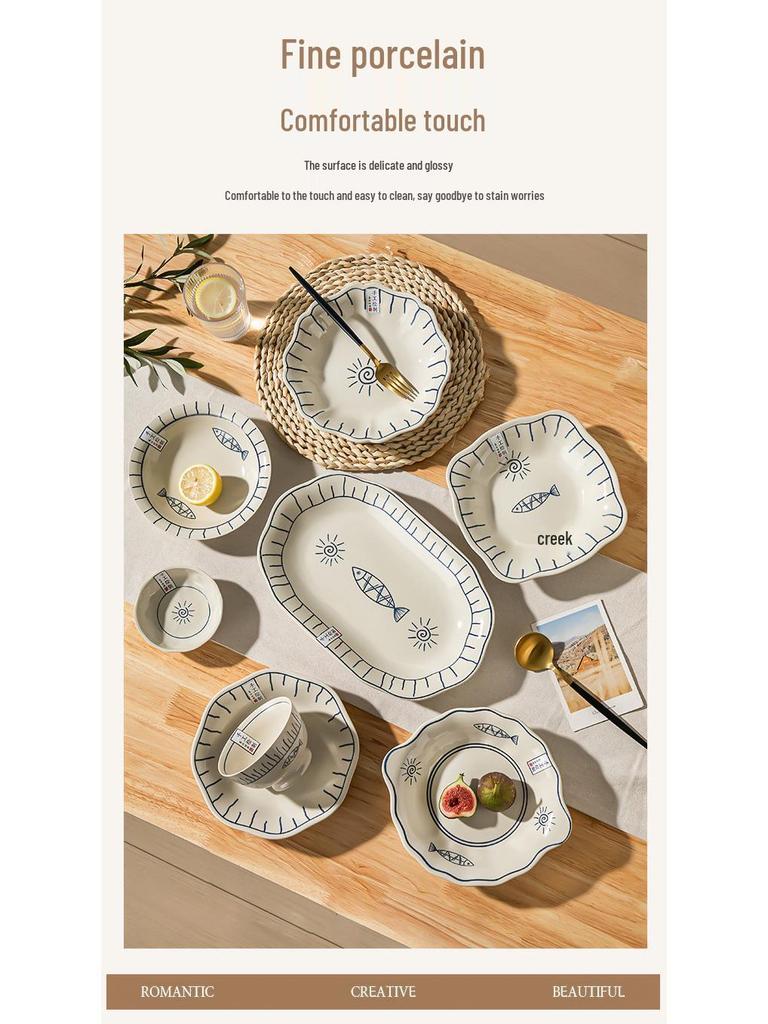 Japanese Ceramic Dinnerware Set: Includes Round & Square Plates, Fish & Steaming Plates, Side Dish Plates, and Bowls.