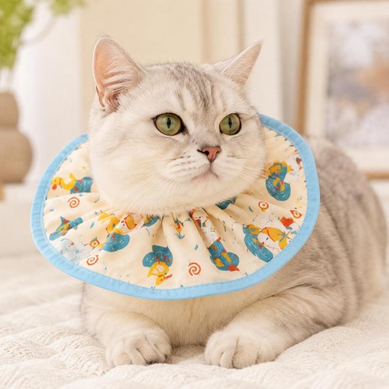 Pet Neck Collar for Dog Cats with Drawstring Adjustment, Cord Closures and Round Edges Design Neckwear for Photography, Lickproof, Wound Proection