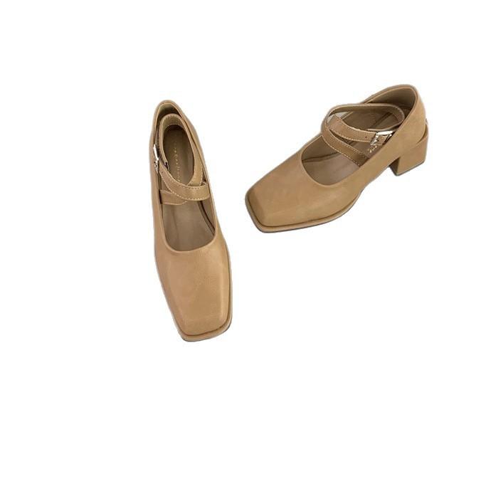 Square Head Thick Heel High Heels Women's Shoes French Retro Silver Mary Jane Shoes 2025 Korean Version Design Single Shoes