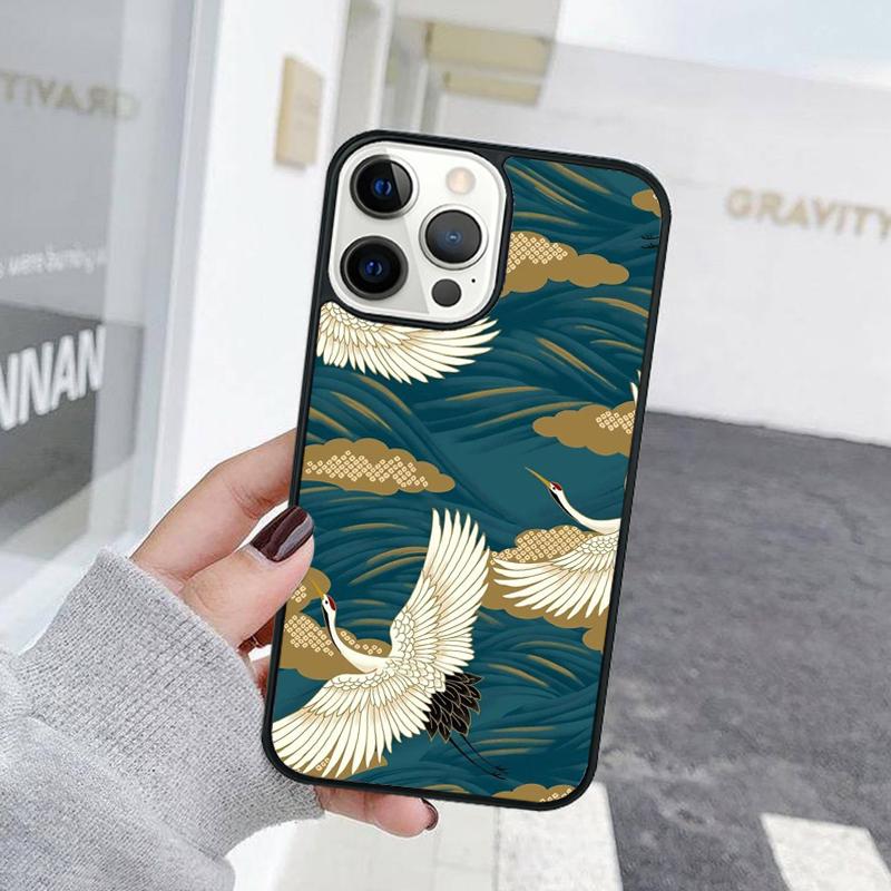 Carp Waves Crane and Brocade Phone Case For iPhone 17 Air 15 16 Cover  11 13 14 Pro Max 12 Plus Max Fundas