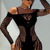 Lace Hollow-Out Mesh Teddy Nightwear, Women's Stylish Sheer Bodysuit Dress for Evening