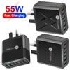 55W QC 3.0 Six-Port Fast Mobile Charger with PD, USB Ports, EU/US/UK Compatibility