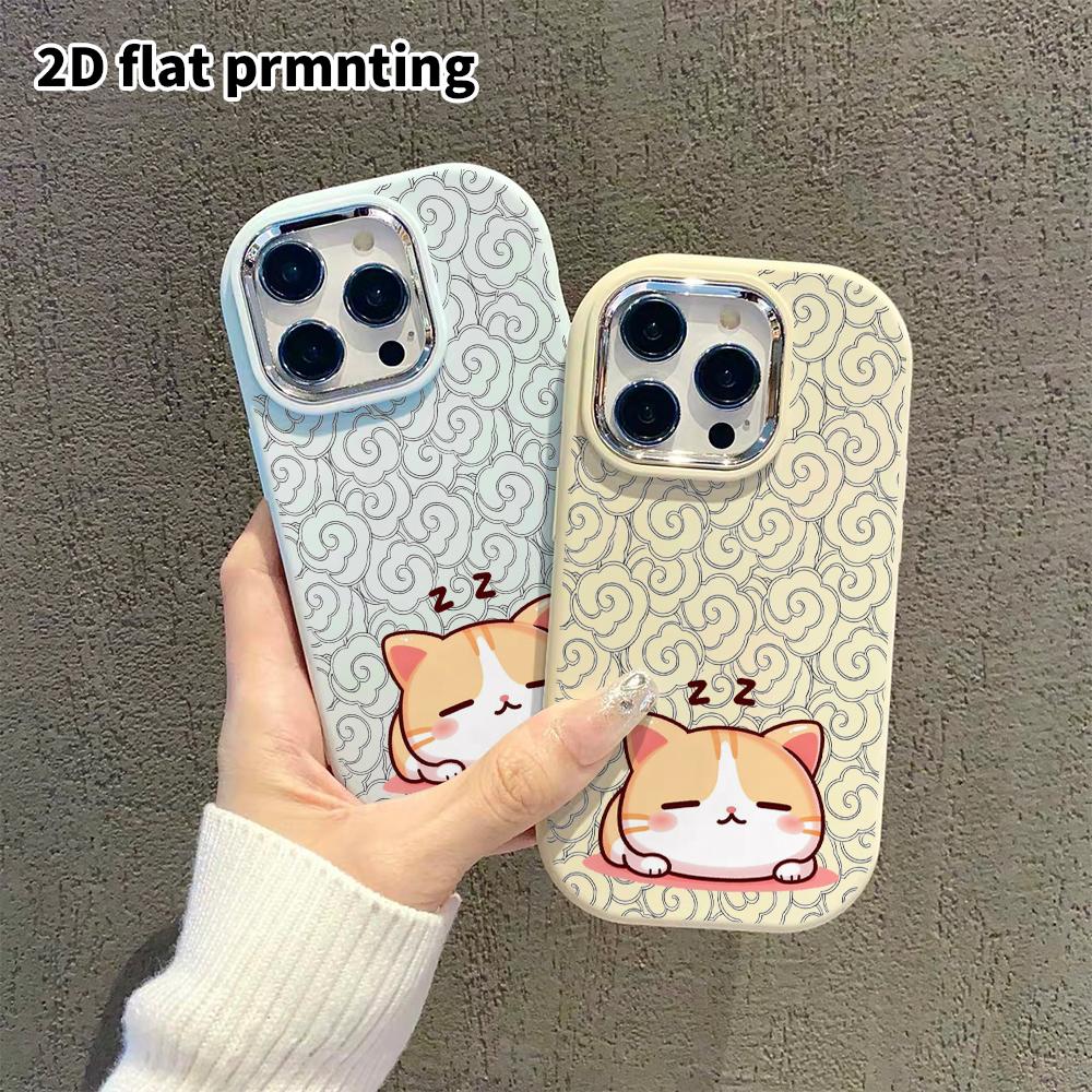 Phone Case: 2D Flat Design Suitable for iPhone 18, 17, 16, 15, 14, 13 Pro Protective Case, Couple Style, Sleeping Orange and White Cat, Christmas and