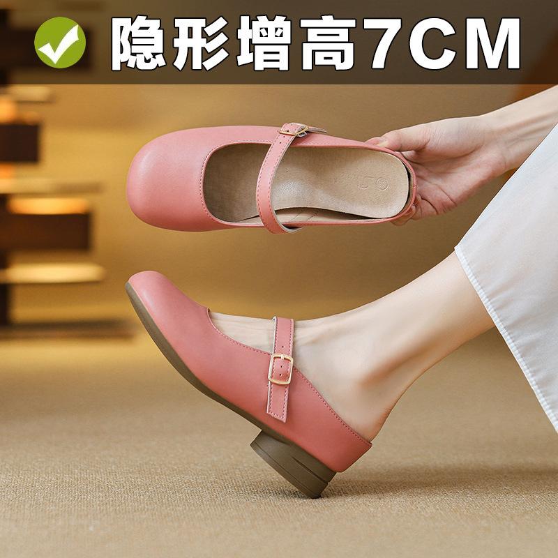 Inner height increase of 7CM flat soft sole thick heel Mary Jane women's shoes new bag head half drag single shoes women's small size 32334