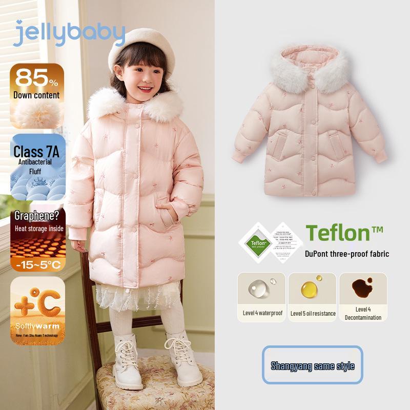 Girls Three-Proof Mid-Length Down Jacket - Thick, Warm Winter Coat for Little Girls Size 140