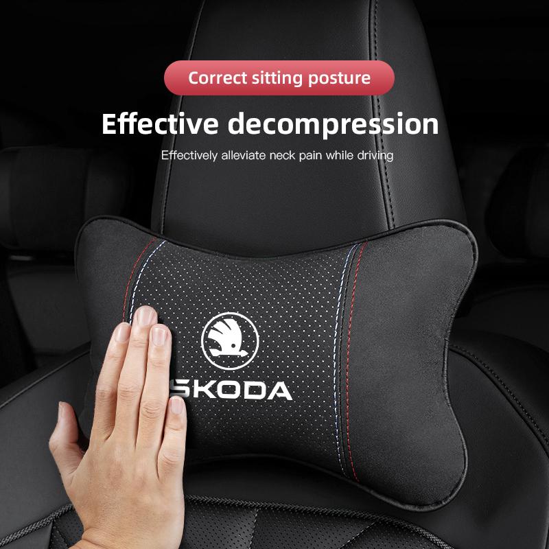 Car Headrest Neck Pillow Protective Soft Cushion For Skoda Octavia Kylaq Superb Yeti Elroq Kodiaq Enyaq Kamiq Scala Rapid Karoq